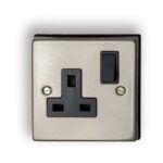 Socket 1 gang 13A Satin Chrome w/black