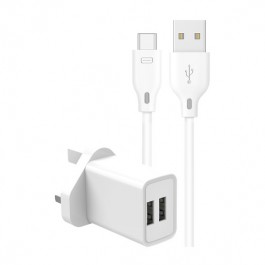 6955482569429 Charger USB XO 2.4A 20 watt 1 way UK plug Dual with C - Image 1